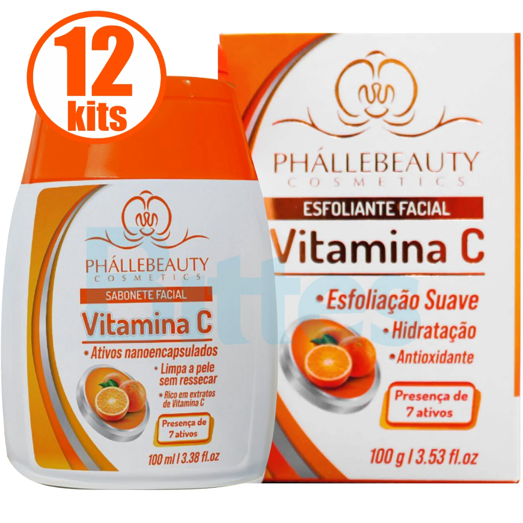 kit 12 Esfoliante Facial Vitamina C Phállebeauty Cosméticos Antioxidante