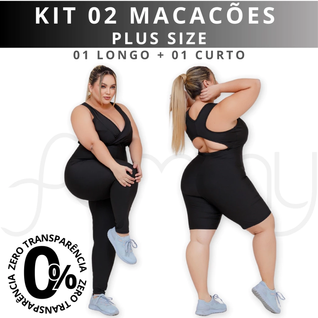 PLUS SIZE Kit 2 Macacão Fitness-  CURTO (SHORT) e LONGO (CALÇA) — imagem 1