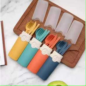 Kit Porta Talher Com Colher Garfo Faca reutilizável em Oferta na Shopee