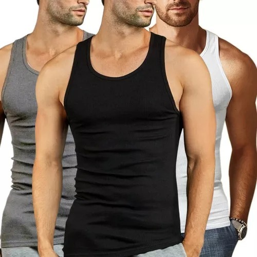 Kit 2 Camisetas Regatas Masculina Americana Canelada Algodão Elastano