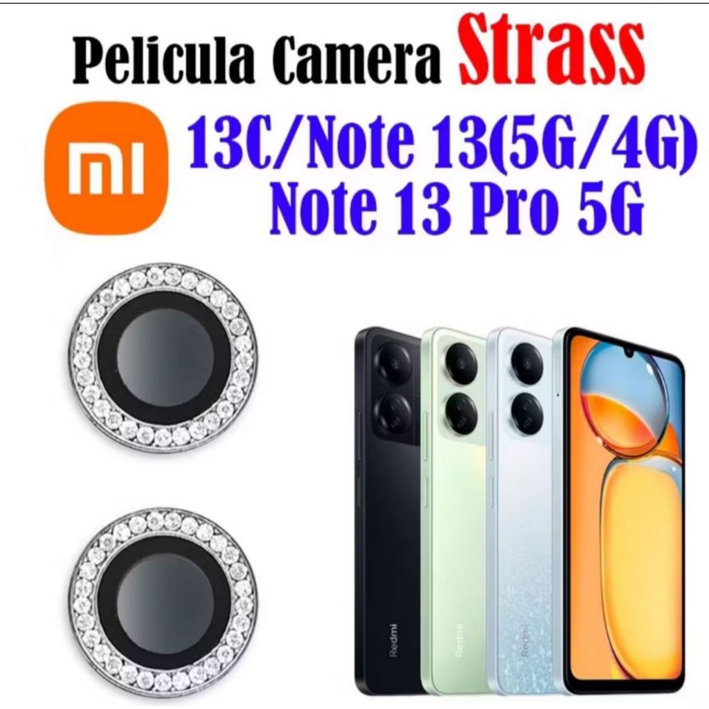 1 kit Película De Câmera Diamante Brilho Pedrinhas REDMI NOTE 13 PRO 5G/13C/NOTE 13 4G/5G/X6PRO/NOTE 13PRO PLUS/X5PRO Protetor da Lente com Strass Brilhente Anti Risco Proteção