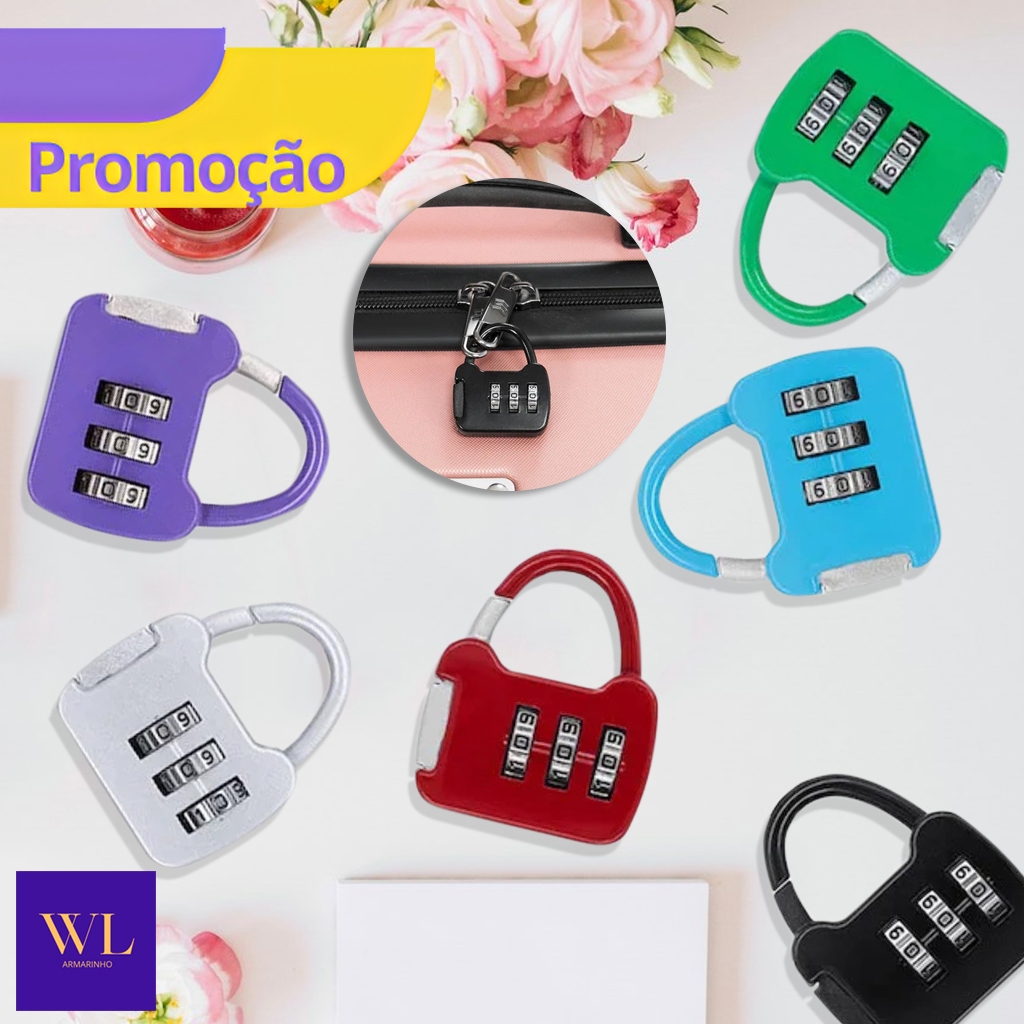 Cadeado Seguro Cipher Lock 3 Dígitos Resetável - Mini Anti-roubo de Liga de Zinco/ Ideal Para Malas e Mochilas - WL em Oferta na Shopee