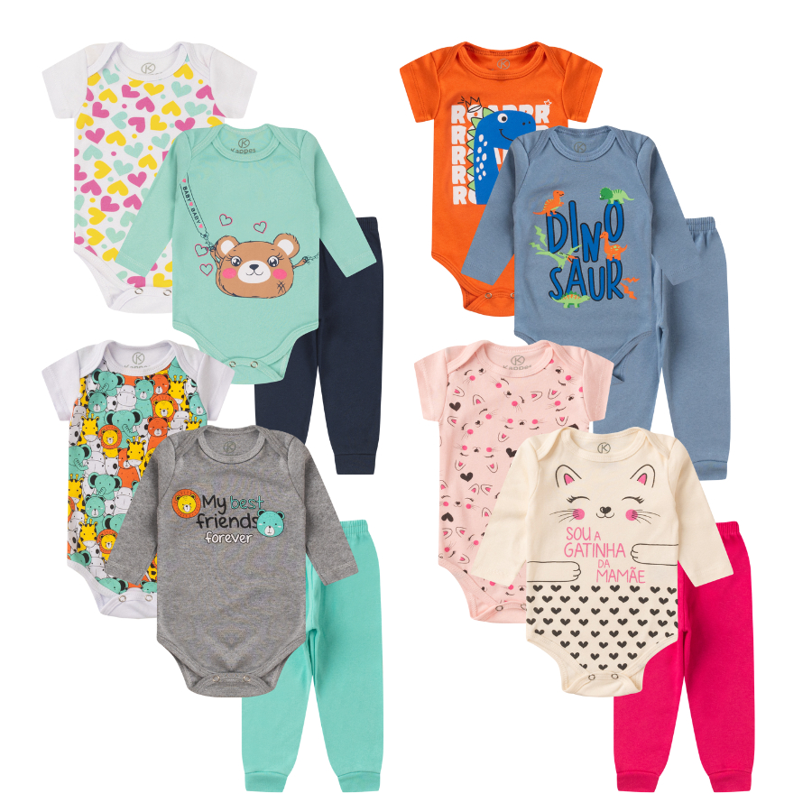 Kit Body Bebê 3 peças Roupas de Bebê RN ao GG Menino e Menina
