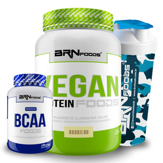 Kit Proteína Vegana Vegan Protein 500g + BCAA Premium 120 Cápsulas + Coqueteleira - BRN FOODS em Oferta na Shopee