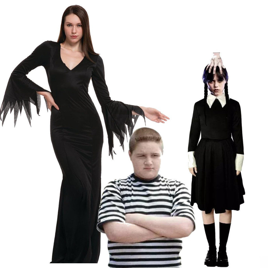 FANTASIA WANDINHA FAMILIA ADDAMS VESTIDO CAMISETA FEIOSO MORTICIA