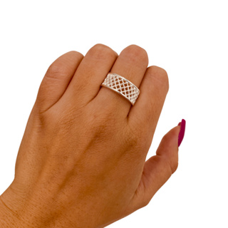 Anel Feminino Aliança Xadrez Prata 925 Legítima em Oferta na Shopee