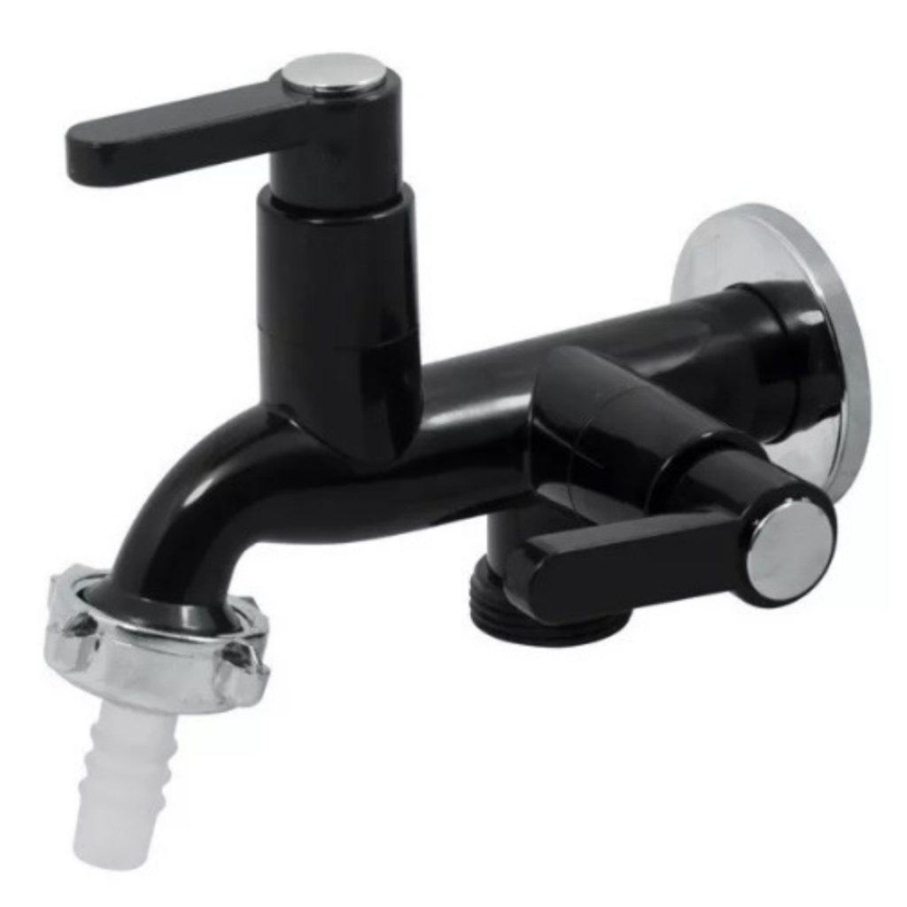 Torneira Preta com 2 com duas saidas de Água para Tanque/ Maquina preta, black 1/4 de volta em Oferta na Shopee