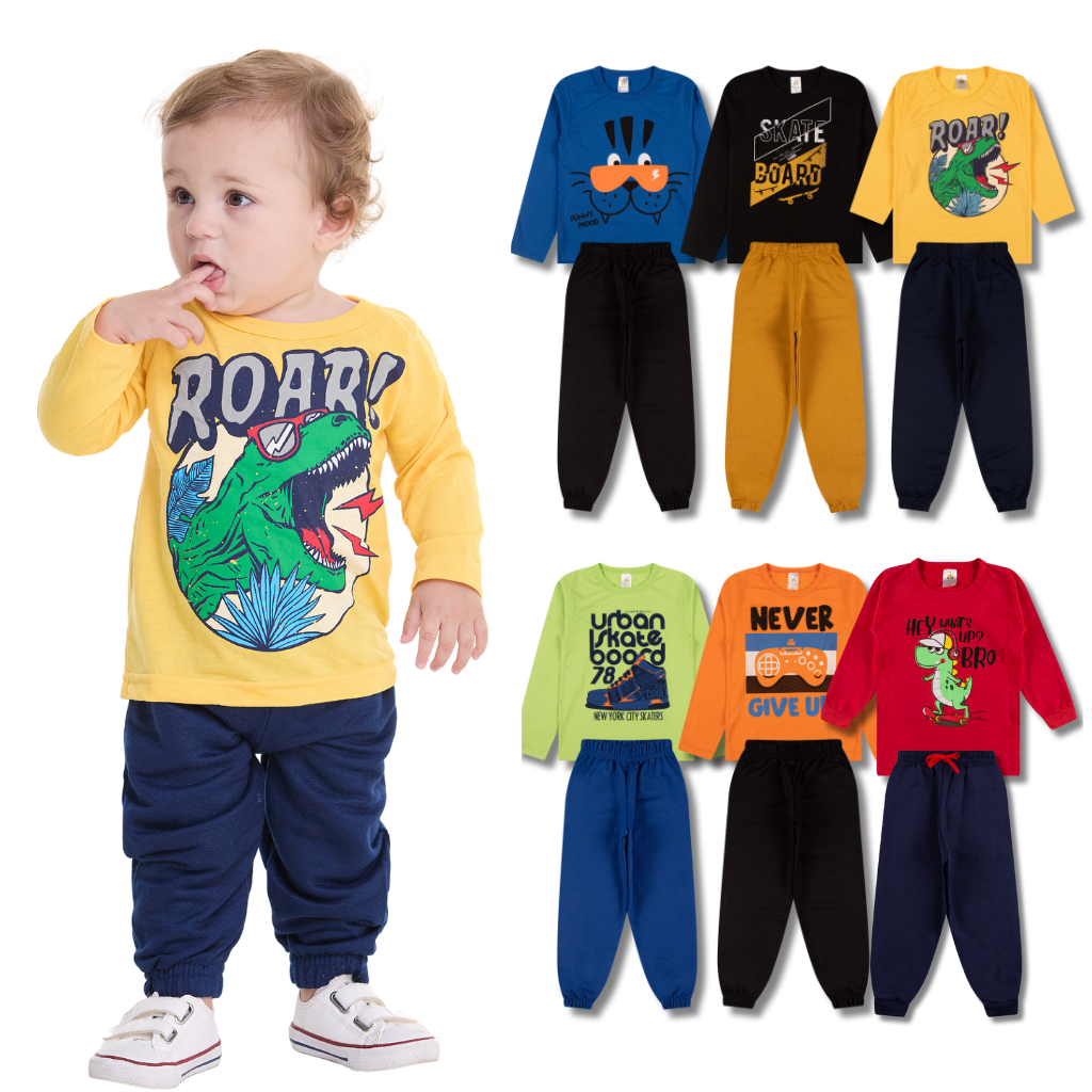 Kit Sortido 4 Peças de Roupas Infantil Bebê Menino(2 Camisas + 2 Calças)Kit 2 Conjuntos Meia Estação