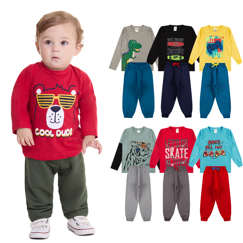 Kit Sortido 6 Peças de Roupas Infantil Bebê Menino(3 Camisas + 3 Calças)Kit 3 Conjuntos Meia Estação em Oferta na Shopee