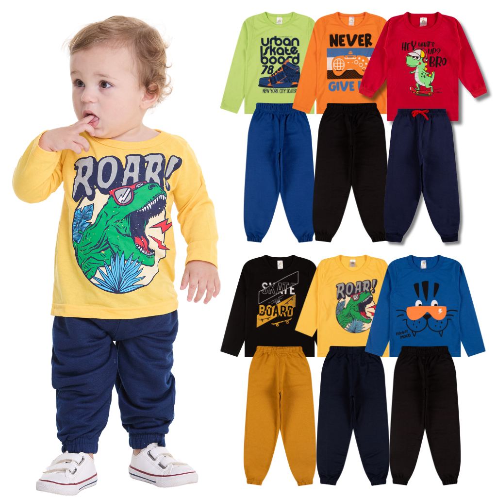 Kit Sortido 6 Peças de Roupas Infantil Bebê Menino(3 Camisas + 3 Calças)Kit 3 Conjuntos Meia Estação em Oferta na Shopee