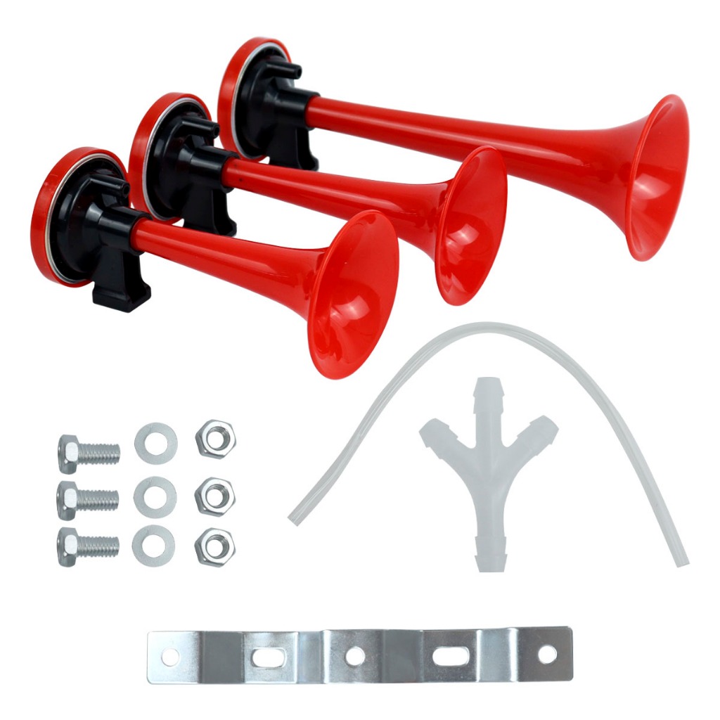 Buzina 3 Cornetas A Ar Verdureiro Caminhão Truck Carro Moto Jeep Barco Kit Suporte em Oferta na Shopee