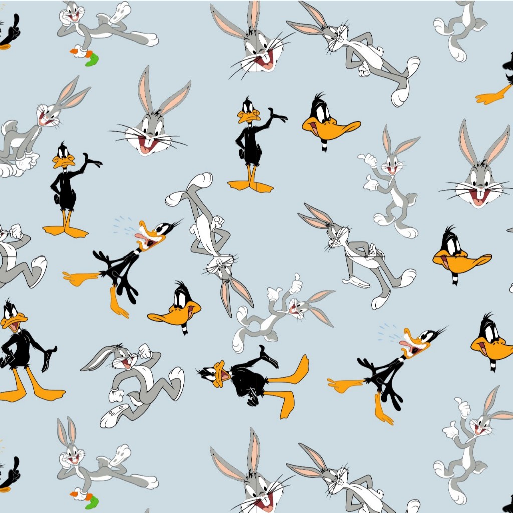 Tecido TRICOLINE MISTA Estampa Digital 50cmX1,47 - Pernalonga e Patolino