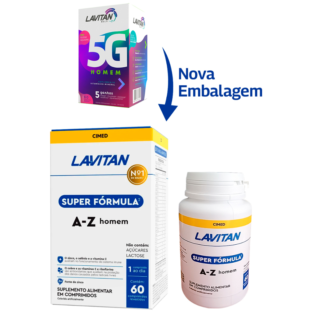 Lavitan Homem A-Z Multivitaminico Super Fórmula Vitamina C D Zinco 60cp Cimed