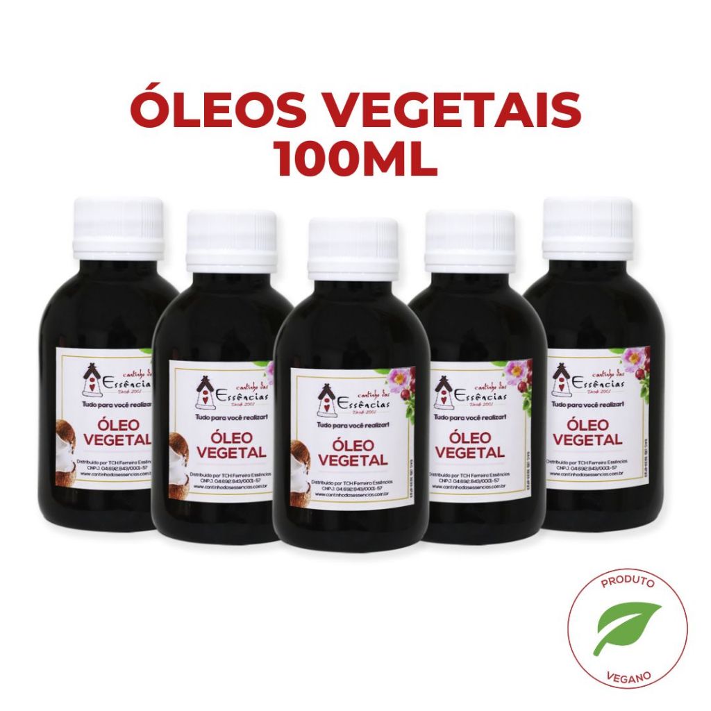 Óleo vegetal 100% Puro - 100ml. Usar em massagem, cremes, sabonetes e cosméticos em geral.