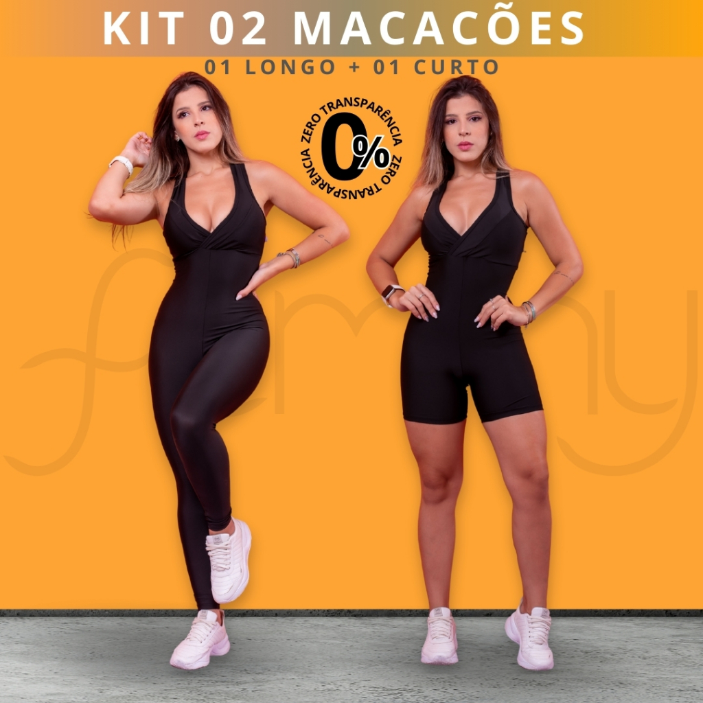 KIT 02 MACACÕES FITNESS ALTA QUALIDADE 01 LONGO (CALÇA) E 01 CURTO (SHORT)
