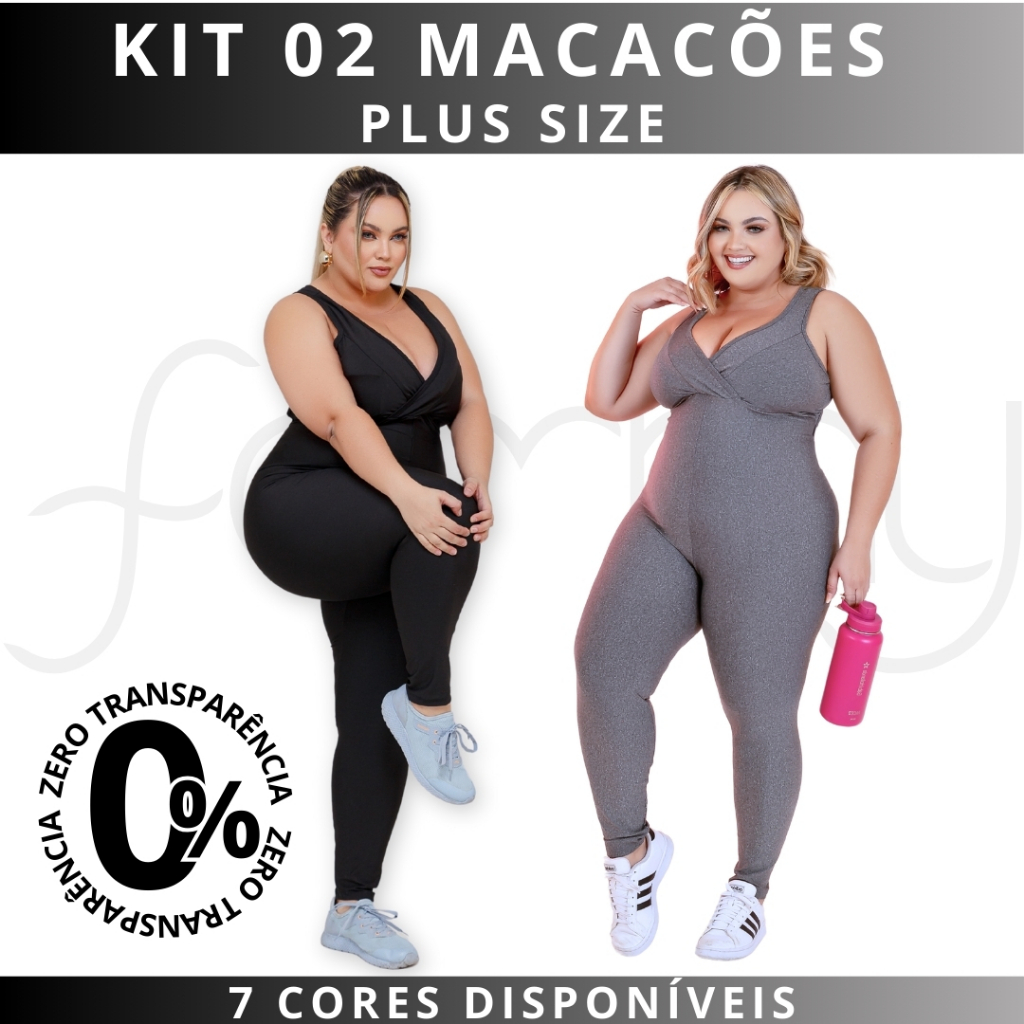 KIT 2 PLUS SIZE Macacão Longo Legg Fitness Academia (BOJO REMOVÍVEL) ZERO TRANSPARENCIA em Oferta na Shopee