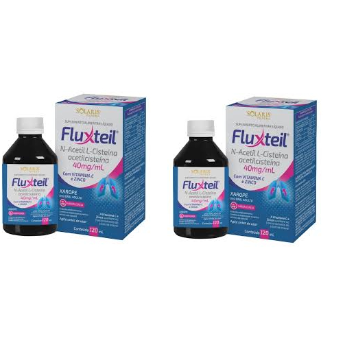 KIT C/2 FRASCOS DE FLUXTEIL COM ACETILCISTEINA 40MG/ML 120ML CADA +VITAMINA C+ZINCO 120ML SABOR CEREJA