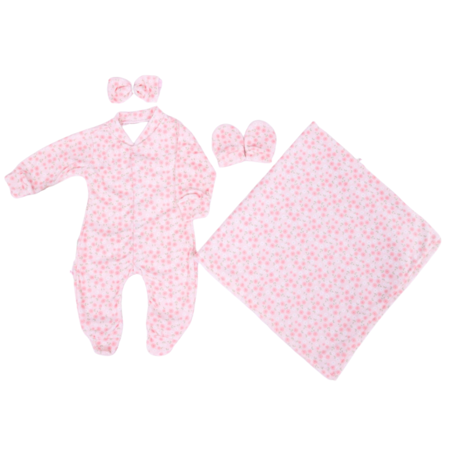 Saída De Maternidade Menina Floral Plush Quentinho Completa - Saida Maternidade para Bebê Menina