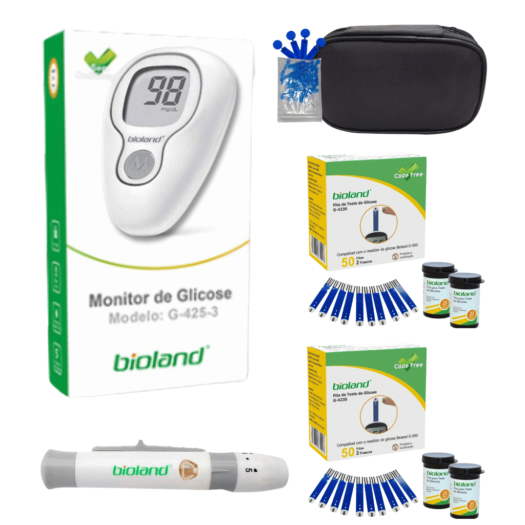 Kit Medidor de Glicose 125 Tiras / 25 Lancetas BIOLAND - G 425-3