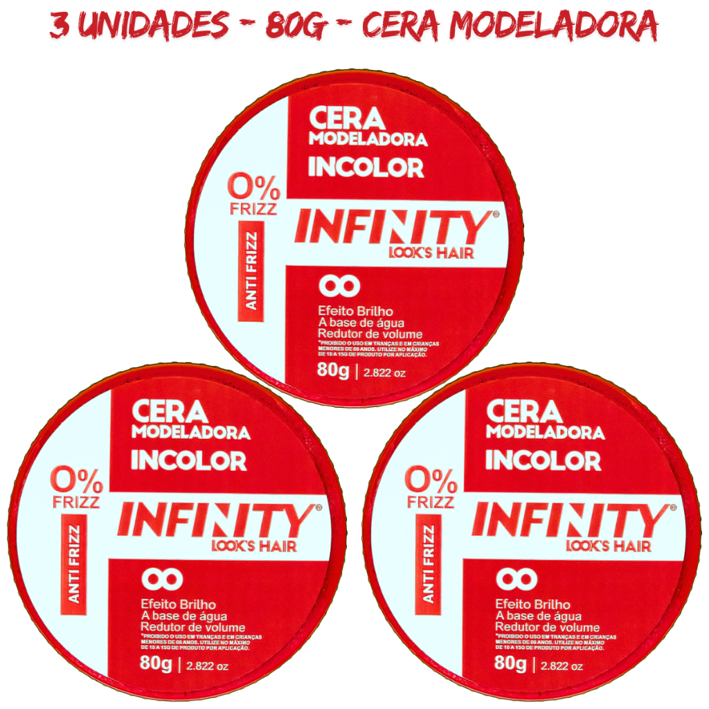 Cera Modeladora Incolor Efeito Brilho 80g Infinity Looks Hair 3 Un