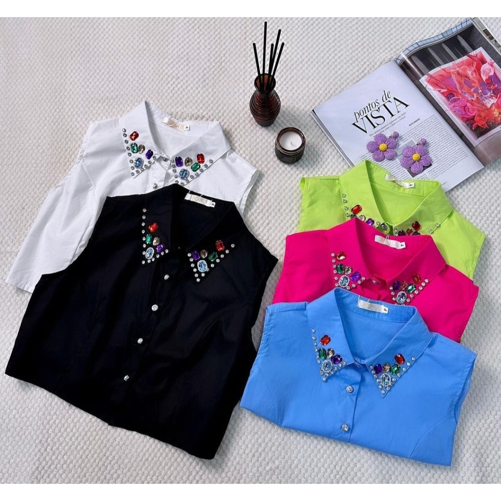 Camisa Feminina Gola Pedraria sem Manga tamanho M
