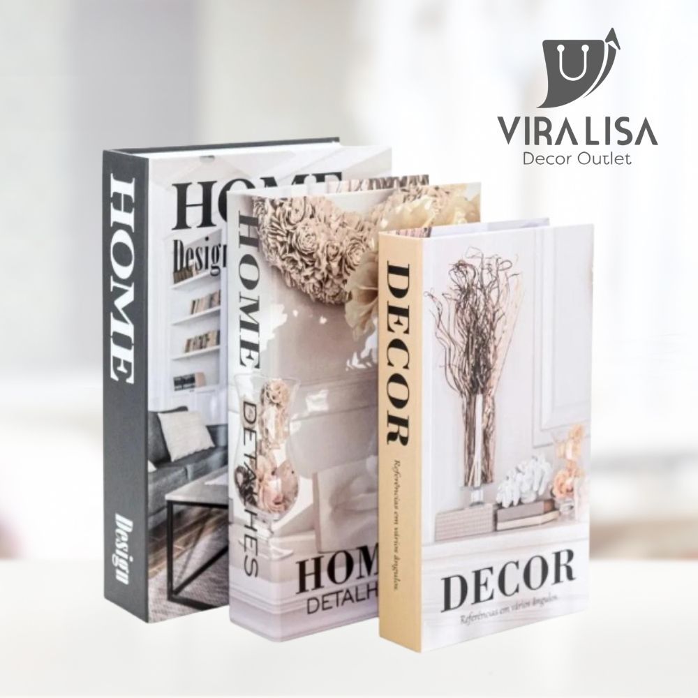 Conjunto de Caixa Livro Decorativo Porta Organizador Objetos Decoração Casa Sala Quarto