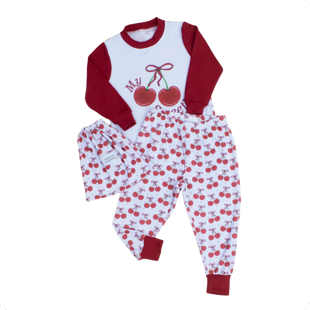 Pijama Infantil Estampado em Cotton 03 Peças Conjunto Infantil Menina Menino Gola e Punhos em Ribana
