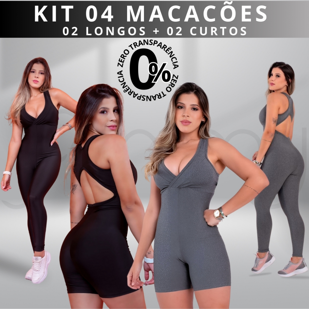 Kit 4 Macacão Fitness - 02 LONGO (CALÇA) - 02 CURTO (SHORT)