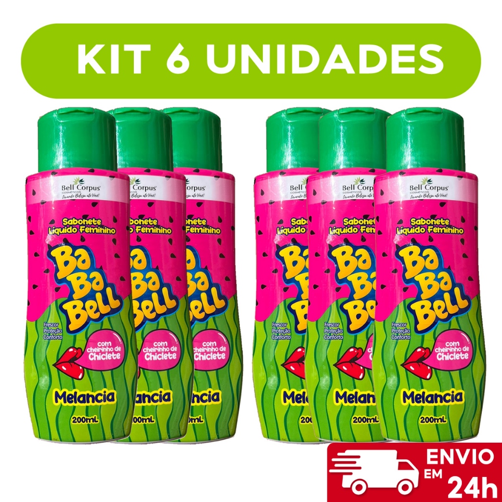 Kit com 6 Sabonete Íntimo Liquido Feminino Melancia - Bell Corpus 200ml