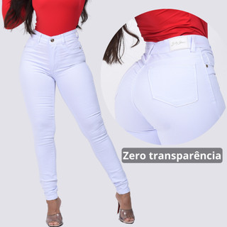 Calça Jeans Branca Feminina Skinny Lycra Tecido Grosso Cintura Alta perfeita pra Enfermag…
