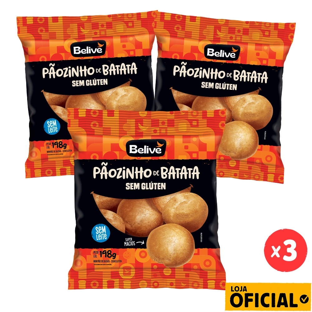 Kit 3 Pãezinhos de Batata Sem Glúten Sem Leite Sem Lactose Belive