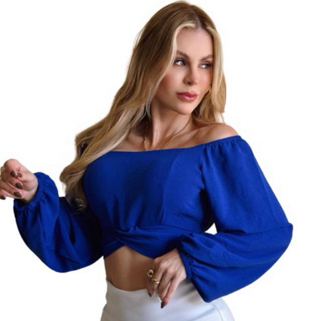Cropped Feminino Manga Longa Croped Top Ciganinha CropTop Manga Princesa Blogueira Blusa Preta