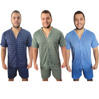 pijama masculino aberto com botões manga curta e Short Verão