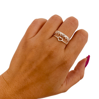 Anel Prata 925 Duplo Mix de Corações em Oferta na Shopee