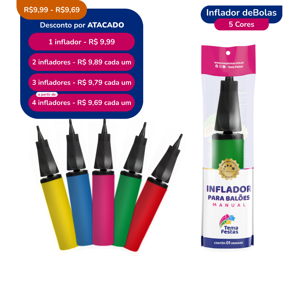 Inflador De Bolas Manual 5 cores