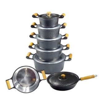 jogo de panelas em alumino batido grosso preto craqueado em Oferta na Shopee