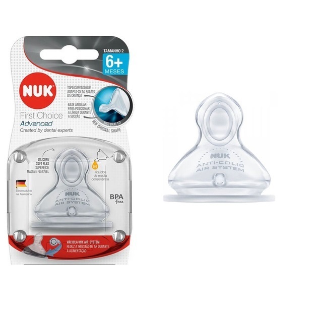 Bico De Silicone Para Mamadeira First Choice Tam 2 Médio - Nuk 7007-2U Envio Rápido