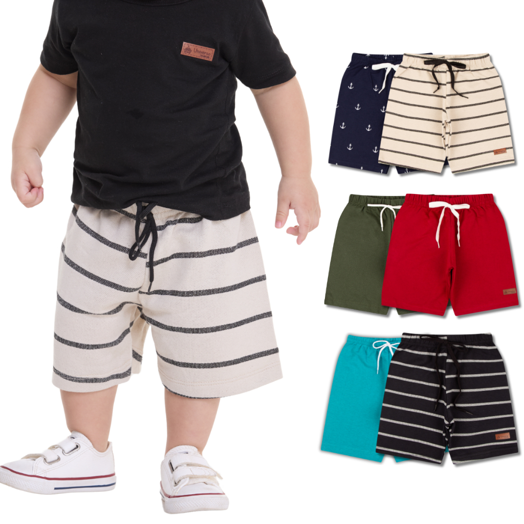 Kit Sortido 3 Bermudas Infantil Bebê Menino 1 ao 10 em Oferta na Shopee