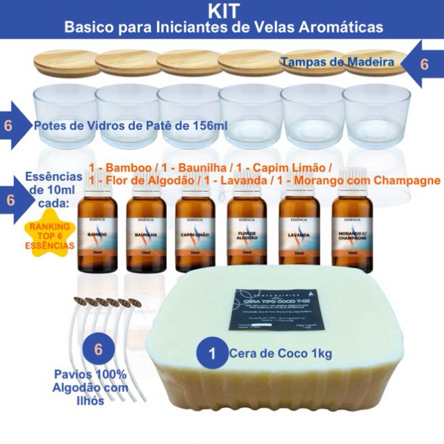 Kit para iniciante para velas C/6 tipos de essencias de 10ML