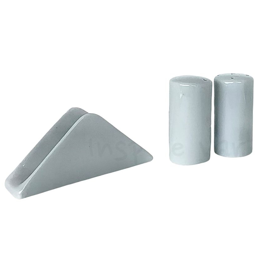 Trio Porcelana Branca Paliteiro Saleiro Porta Guardanapo 3 Peças Mesa Bar Restaurante em Oferta na Shopee