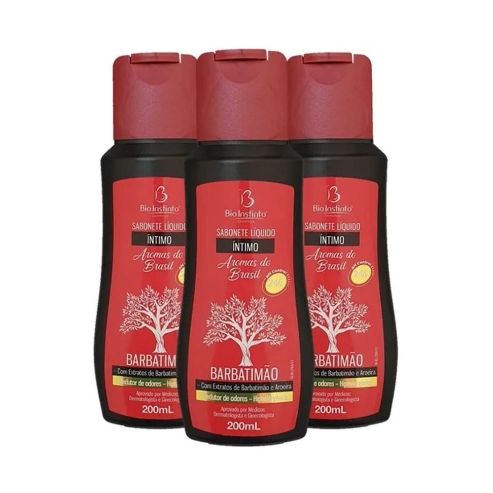 Kit c/ 3 Sabonete Líquido Íntimo Aromas do Brasil Barbatimão e Aroeira 200 ml – Bio Instinto