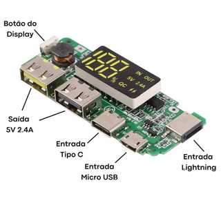 Duas USB 5V, 2.4A / Placa Carregamento Bateria 18650 Power bank Portátil