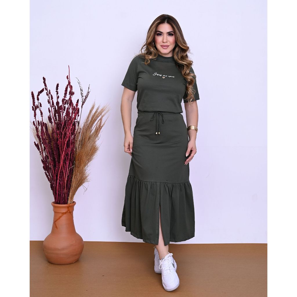 Conjuntos Gola Alta e Saia Cristão Evangélico Estampados em Oferta na Shopee