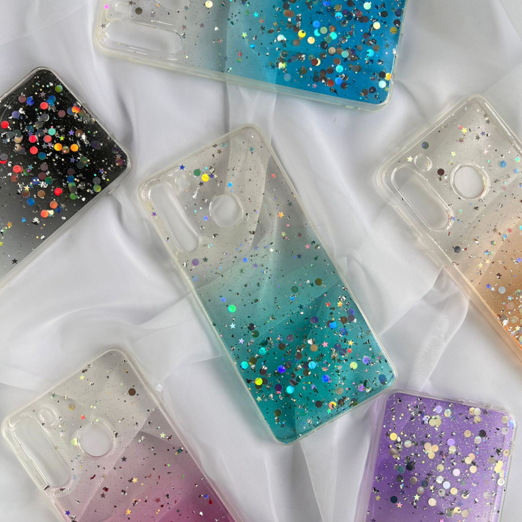 Capa Brilhosa Colorida para Samsung A21/ Transparente com Brilho/ Glitter (CF19).