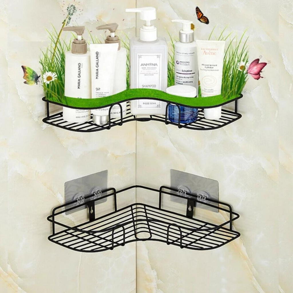 Kit 2 Suporte Prateleira Porta Shampoo de Canto Com Adesivo Organizador