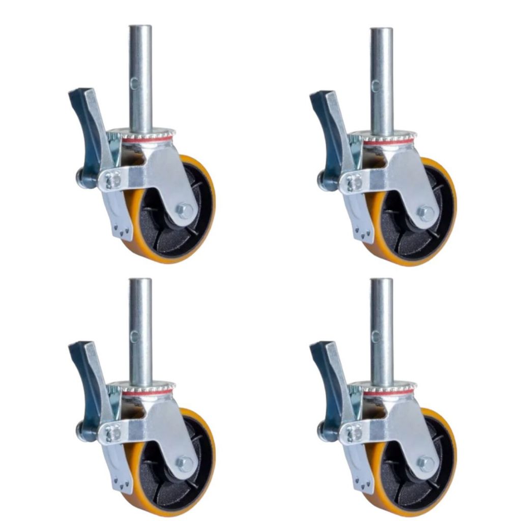 Kit 4 Rodas Rodizio Andaime Poliuretano Giratório Reforçado 6x2 com freio