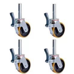Kit 4 Rodas Rodizio Andaime Poliuretano Giratório Reforçado 6x2 com freio