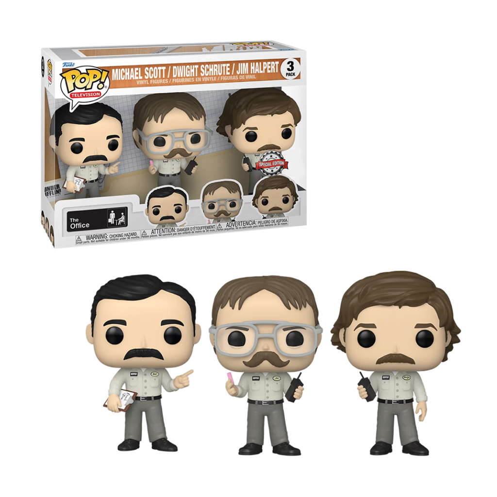 Boneco Funko POP! THE OFFICE UTICA PRANK - MICHAEL SCOTT / DWIGHT SCHRUTE / JIM HALPERT 3-PACK NOVO ORIGINAL em Oferta na Shopee