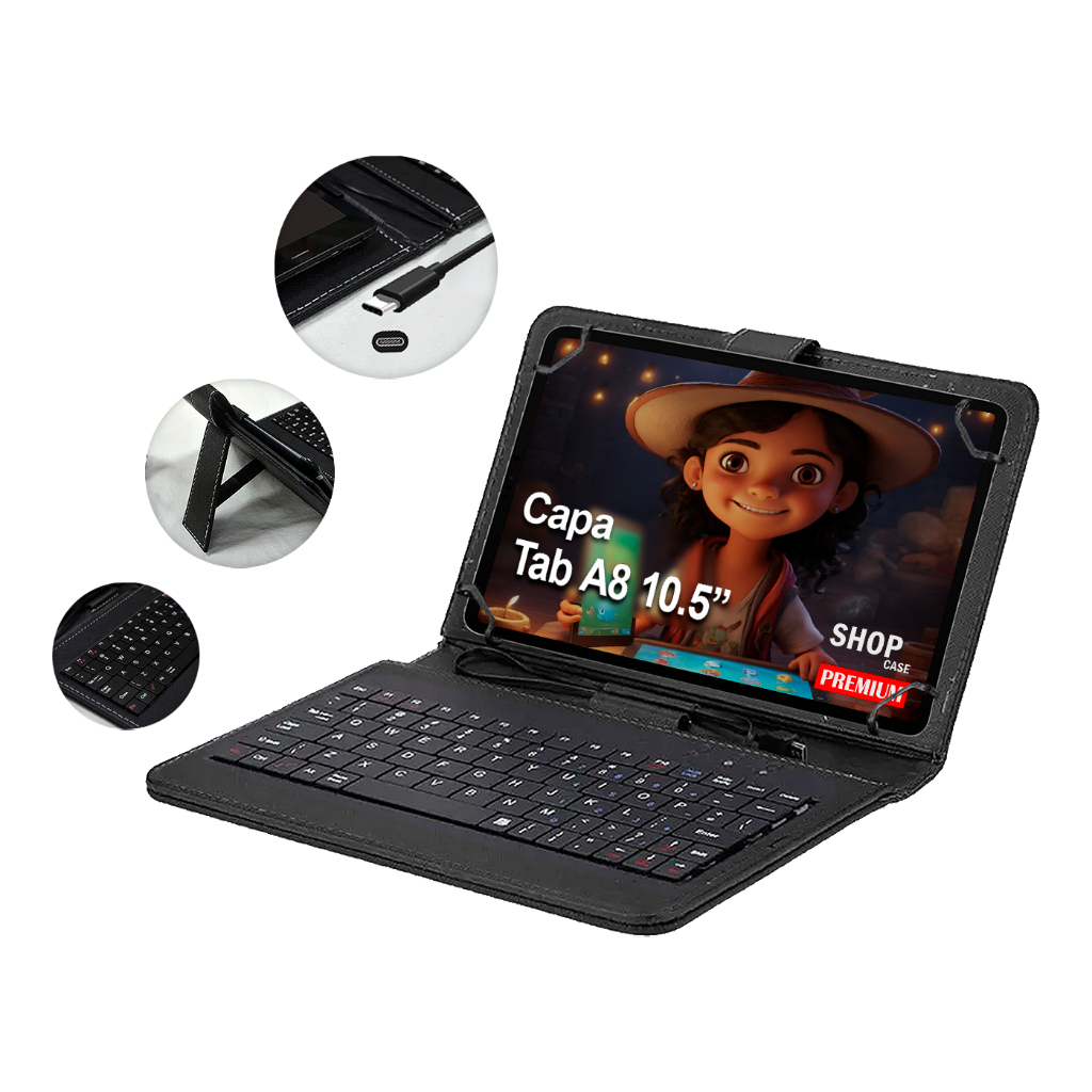 Capa Teclado Embutido Para Tablet Galaxy A8 Tela 10.5 X200 X205
