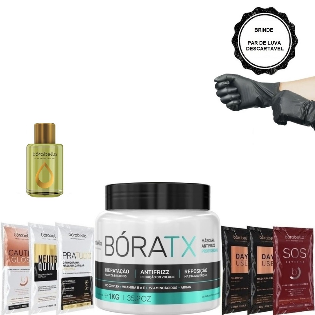 Borabella Bóratx Realinhamento 1kg + Óleo Argan 7ml + Sachês